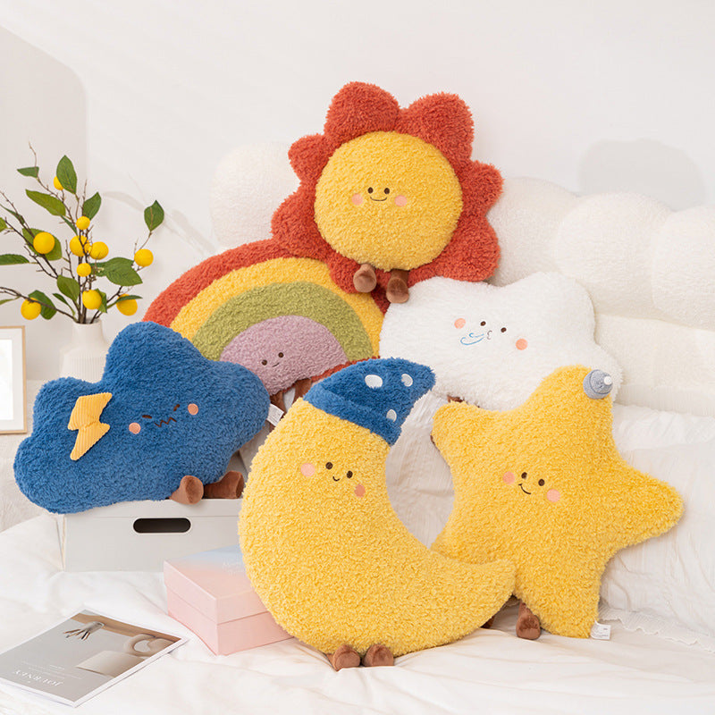 Soft & Cute Star, Moon, and Cloud Plush Toys — Cartoon Rainbow Pillow
