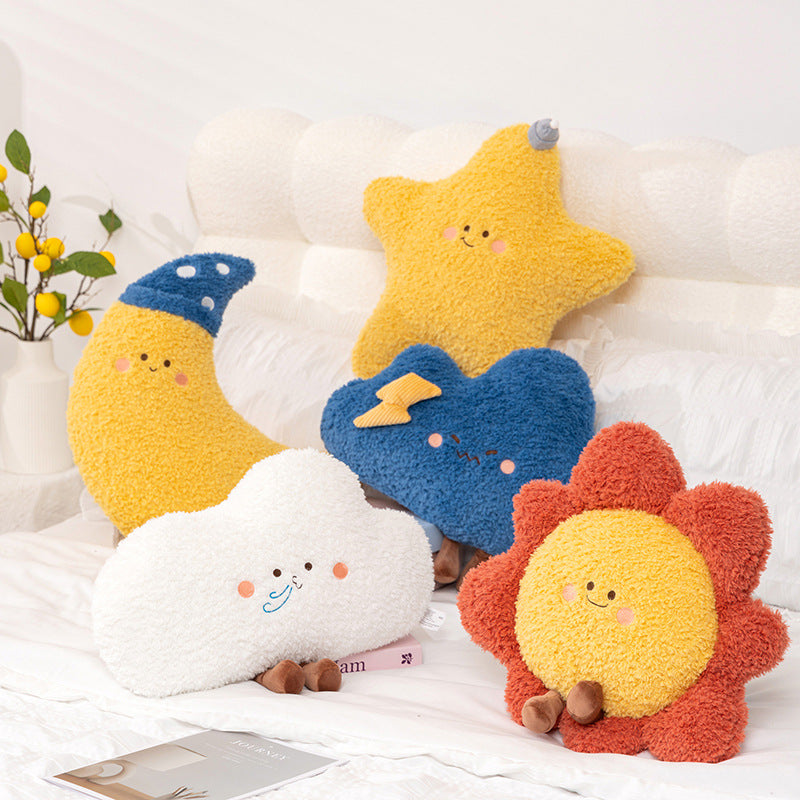 Soft & Cute Star, Moon, and Cloud Plush Toys — Cartoon Rainbow Pillow