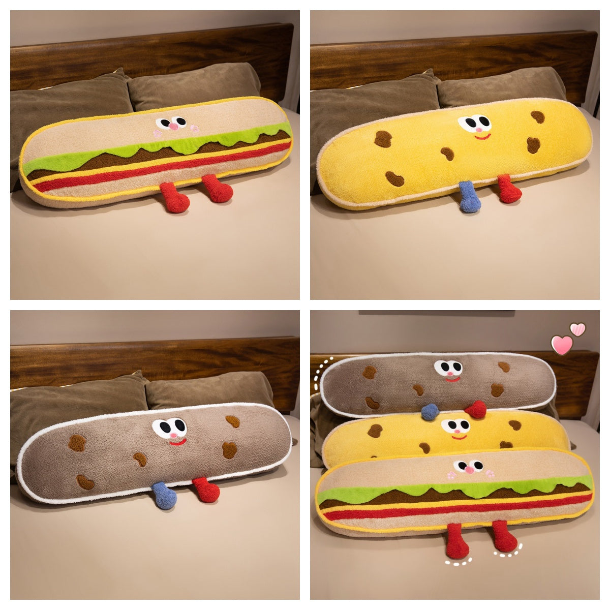 Hamburger & Cookie Bedside Plush Pillows