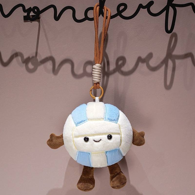 B2B custom volleyball plush keyring with dangling legs, produced by expert toy manufacturer.