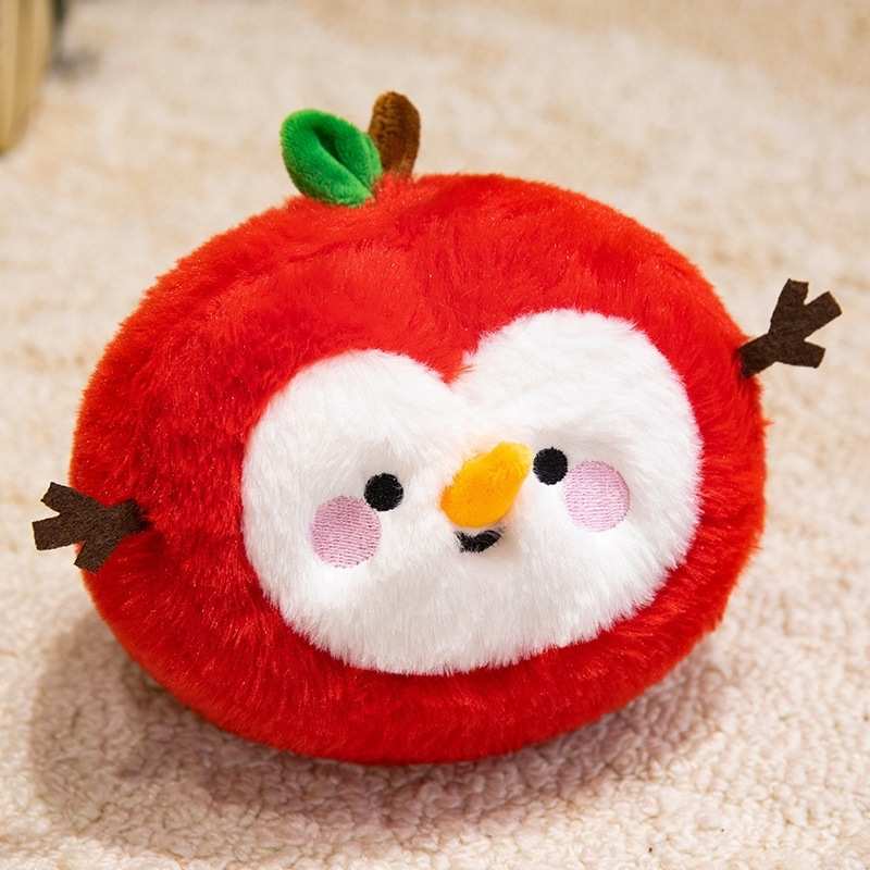 Wholesale cute red apple plush toy with winter face design low moq