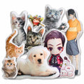 B2B personalized printed shaped cushion supplier showing custom anime characters and pet photo pillows.