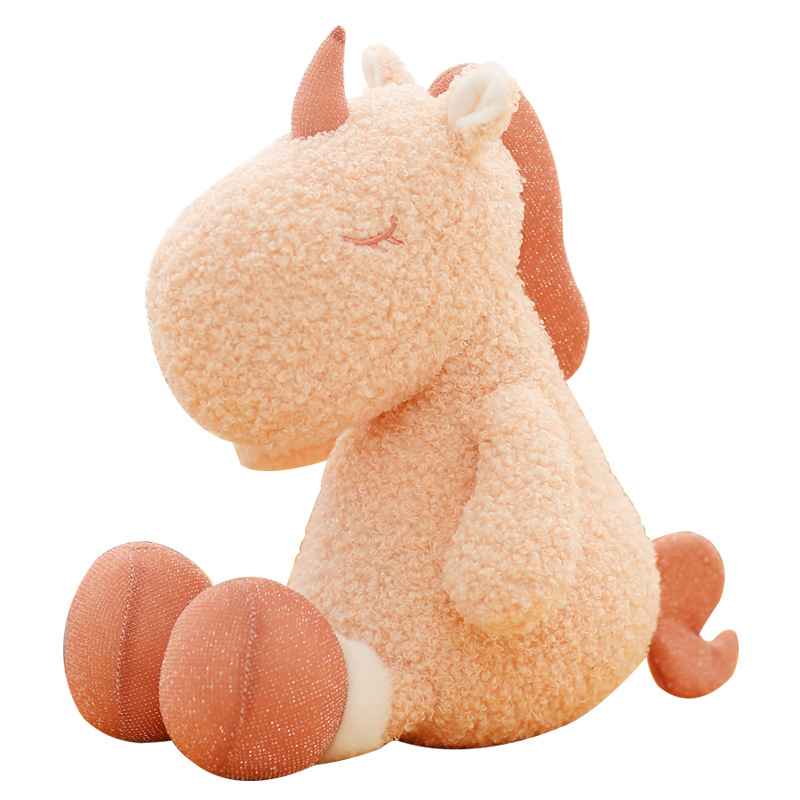 Bulk cute pink unicorn plush with metallic hooves isolated on a clean white background, optimized for e-commerce vendor catalog.