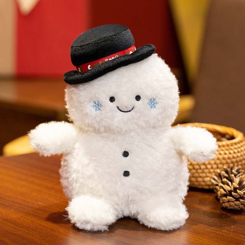 Custom OEM fluffy snowman stuffed animal with black hat factory direct