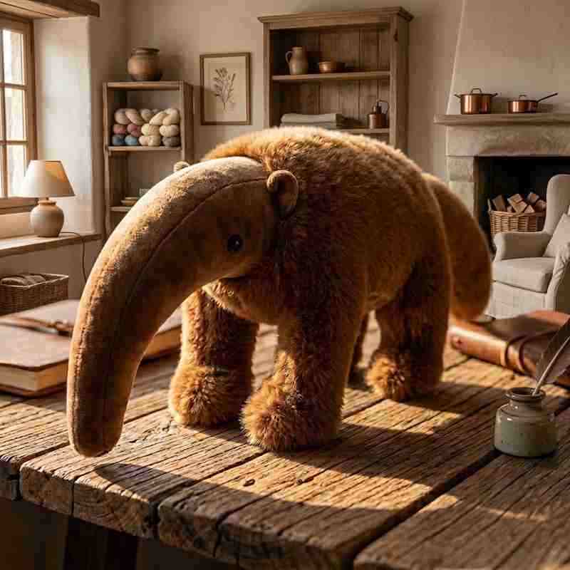Bulk educational wildlife anteater toy displayed on a wooden table, an ideal high-margin item for museum souvenir shops.