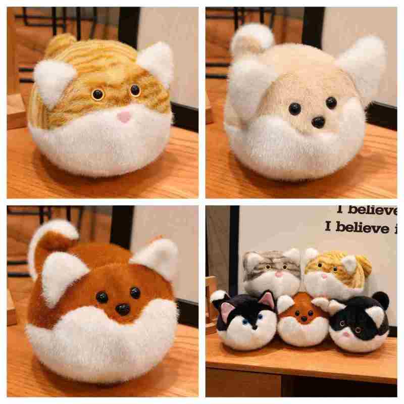 Bulk fluffy animal plushie ball collection showcasing orange tabby and fox variants, optimized for cross-border B2B supply.