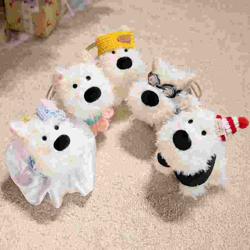 Bulk kawaii westie dog stuffed keychain assortment, a high-margin impulse buy for lifestyle boutique supply.