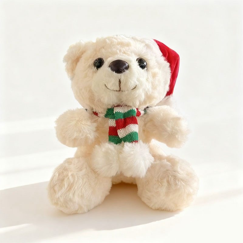 Wholesale classic white teddy bear plush with Christmas hat and scarf