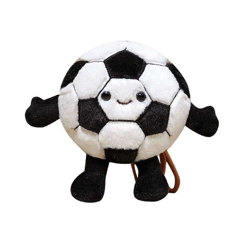 Custom soccer ball stuffed toy plush keychain on clean white background for private label OEM manufacturing.