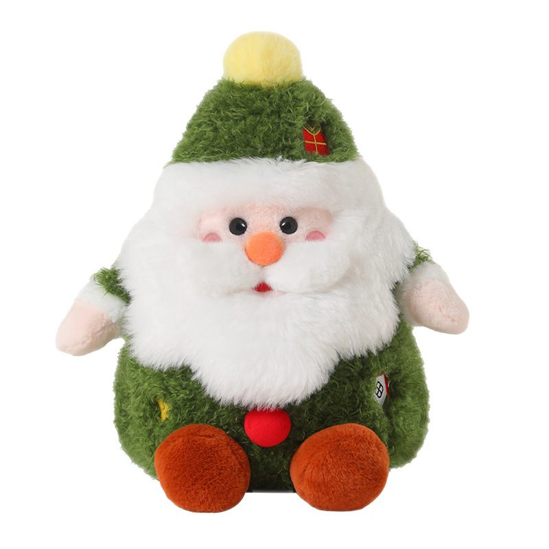 Custom green Santa plush cushion isolated on a white background for OEM toy manufacturers.