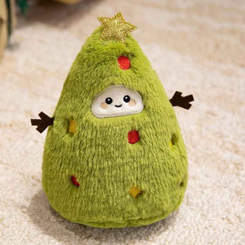 Ready to ship green Christmas tree plushie with cute face design