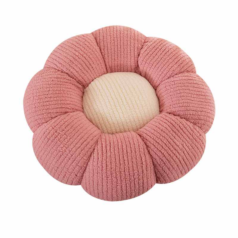 Custom pink flower shaped cushion on white background for private label OEM manufacturing.