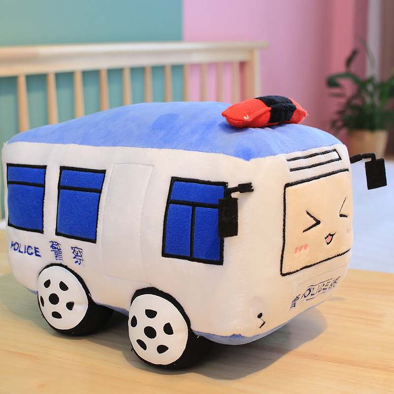 Police bus plush cushion showcasing flexible custom OEM manufacturing capabilities.