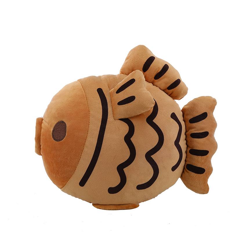 Custom taiyaki food plushie cushion on white background for private label OEM manufacturing.