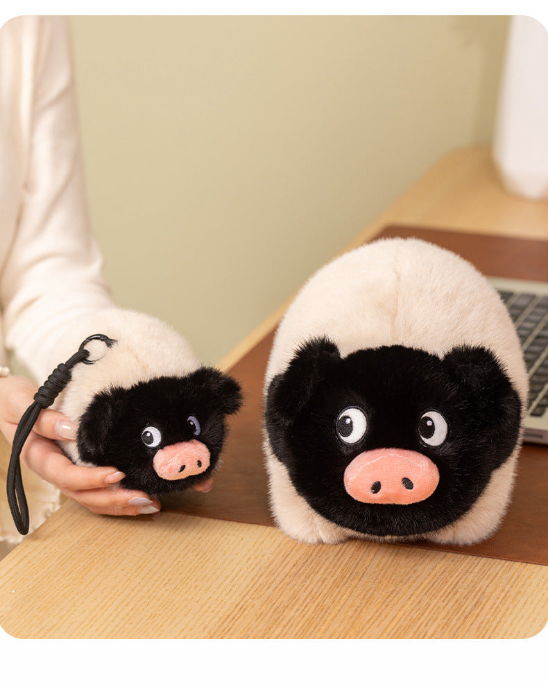Two different sizes of soft piggy stuffed animals, a large hugging plush and a mini pig toy, unique gift ideas 