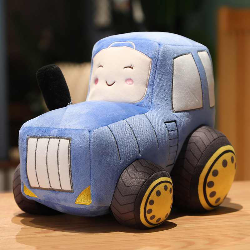 Blue tractor plushie available for factory-direct wholesale and global B2B export.