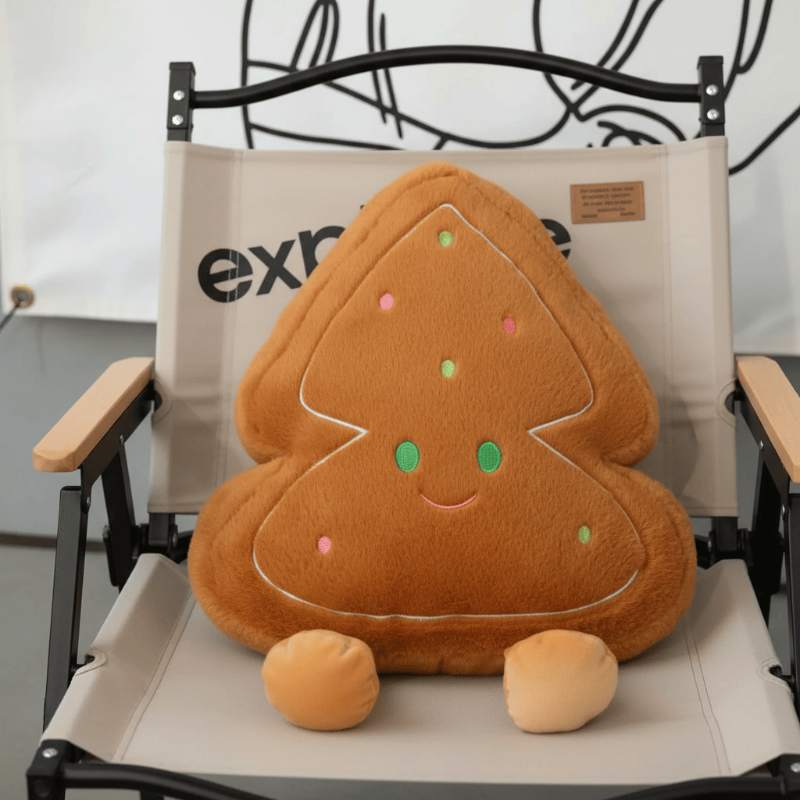 Factory-direct gingerbread cookie plush cushion on folding chair, ideal for global B2B sourcing.