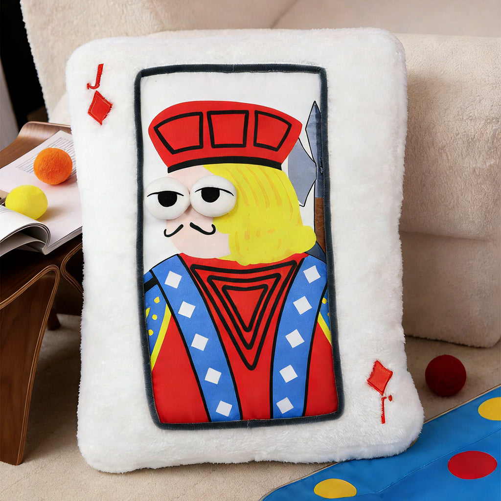 Factory-direct Jack poker plush cushion with unique pop-art embroidery design, ideal for retail distributors.