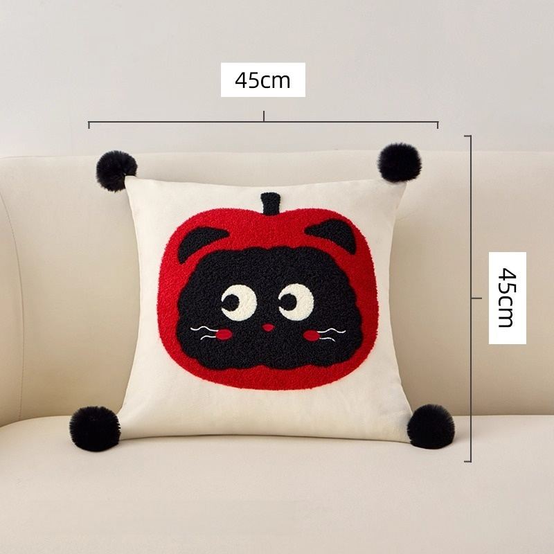 Factory-direct kawaii cat plush pillow showing 45cm dimensions for precise B2B sourcing.