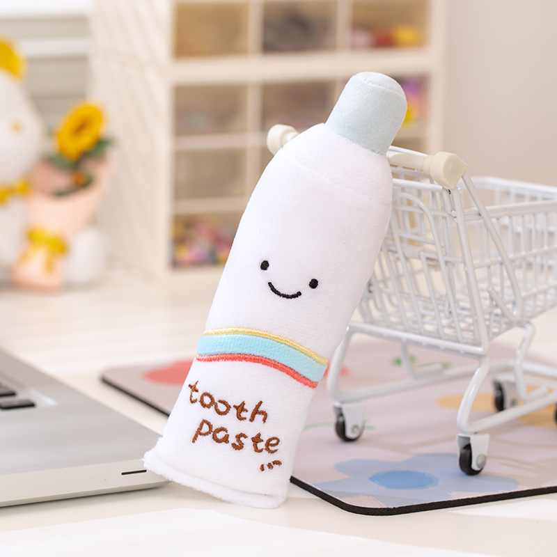 Factory-direct embroidered toothpaste plush toy, a high-margin educational health toy for pharmacy gift shops and boutiques.
