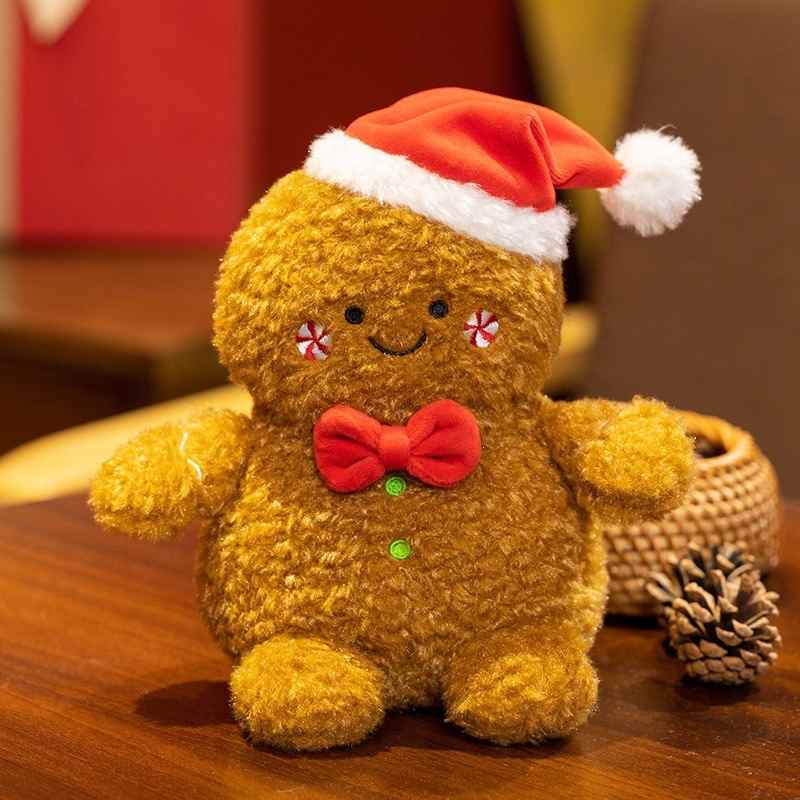 Wholesale plush gingerbread man stuffed animal with red bow tie and Santa hat low MOQ