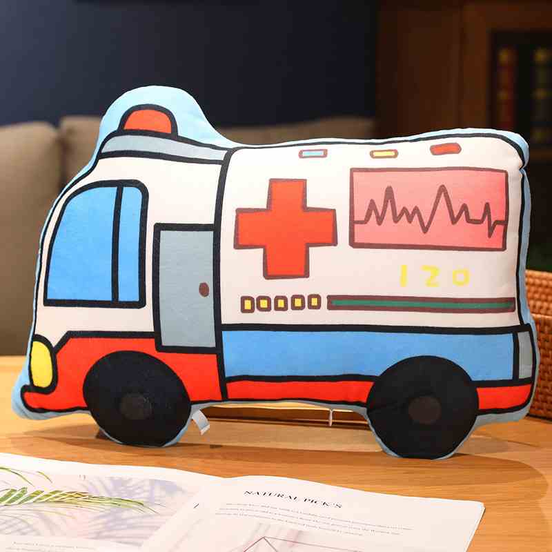 High-ROI ambulance plush pillow, an eye-catching emergency vehicle cushion for retail supply.