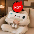 High-ROI funny air conditioner throw pillow hugged by a model, a great summer promo item for lifestyle boutiques.