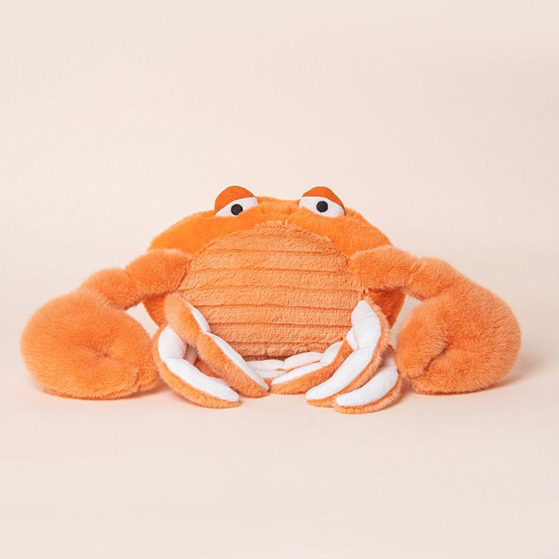 High-ROI kawaii orange crab stuffed animal plush toy with white pincers isolated on white background for sourcing.