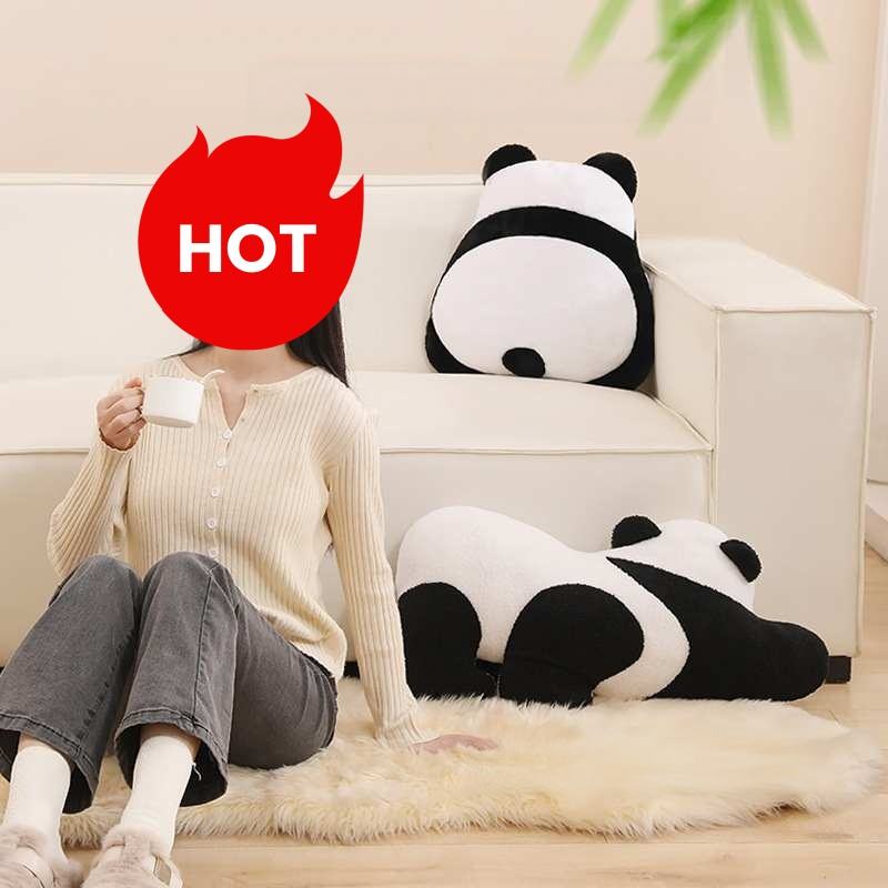 High-ROI lying panda butt cushion on a sofa, optimized for home decor retail distributors.