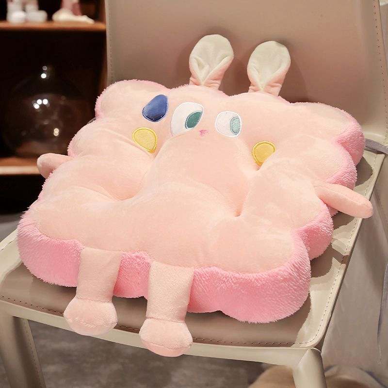 High-ROI pink bunny plush seating cushion for worldwide wholesale gift shop supply.