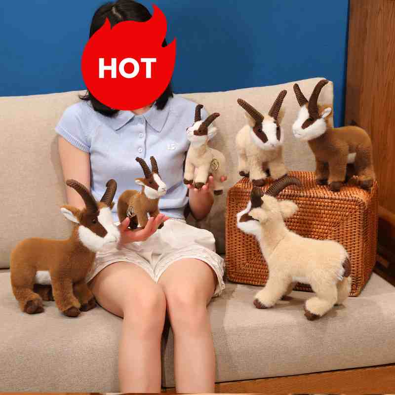 Hot-selling realistic ibex plush collection held by a model with a hot seller tag, outstanding for cross-border retail.