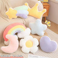 Bulk custom pastel moon, star, and rainbow plush pillows, ideal for aesthetic baby boutique and retail gift shop vendors.