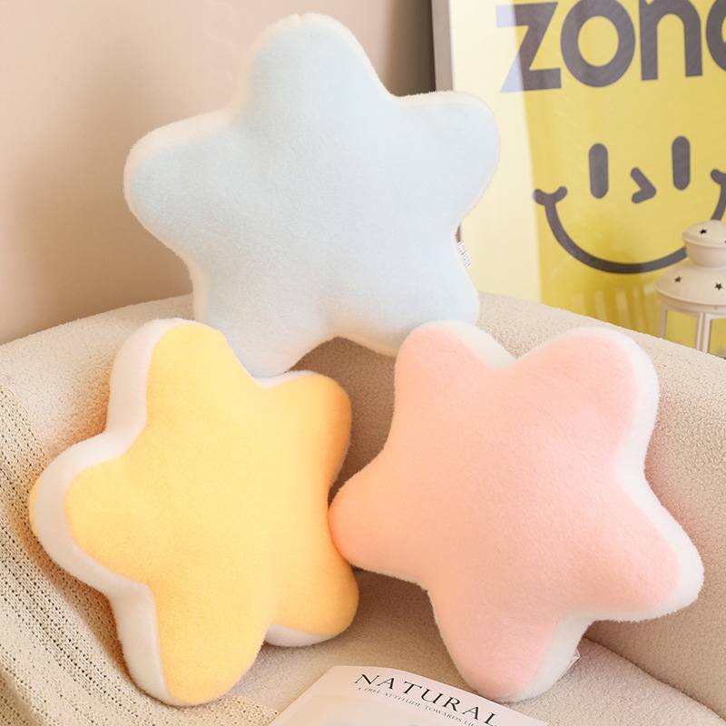 Wholesale kawaii pastel star shaped plush pillows, optimized for private label OEM manufacturing and custom home decor sourcing.