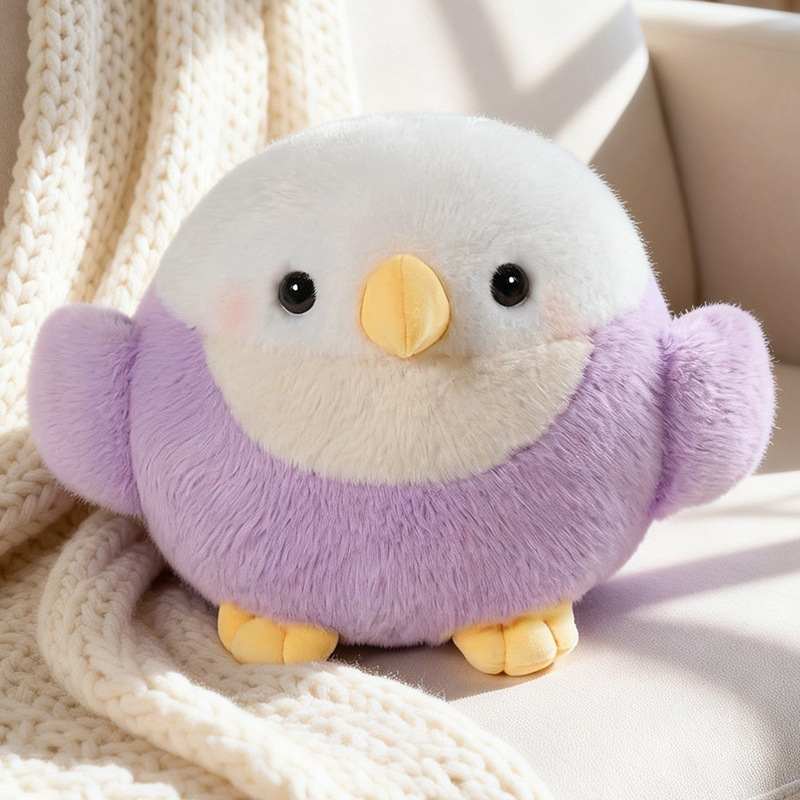 low-moq-round-purple-bird-stuffed-pillow-b2b-supplier