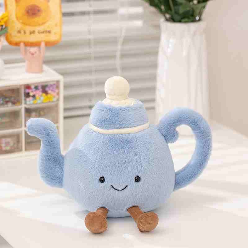 Factory-direct blue teapot stuffed animal, perfect for private label tabletop decor and premium gift shop supply.