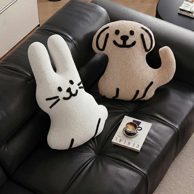 Premium aesthetic white bunny and beige dog decorative pillows for global home decor sourcing.