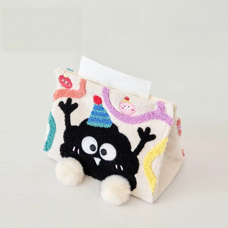 Premium boutique plush facial tissue cover with party hat for worldwide wholesale home decor suppliers.
