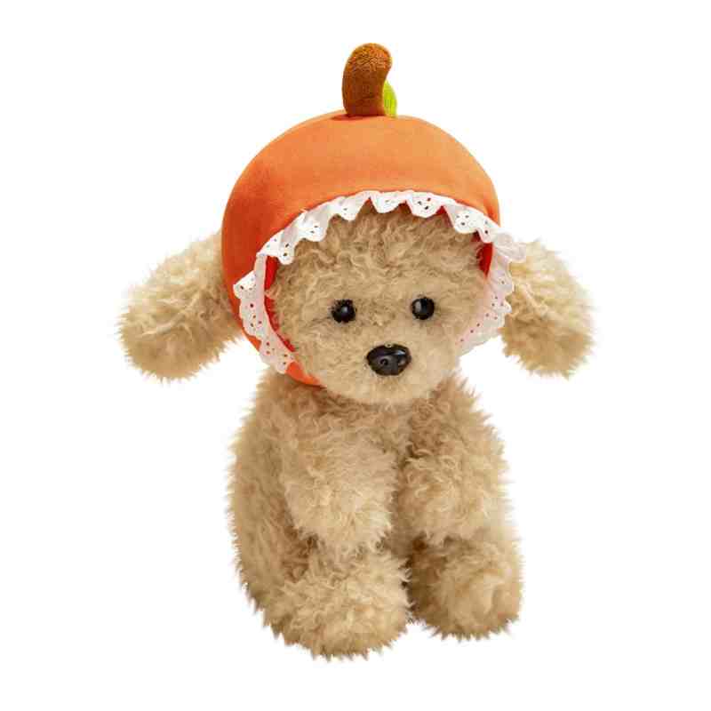 Premium dressed poodle plush wearing a retro lace bonnet isolated on a clean white background, optimized for e-commerce catalogs.