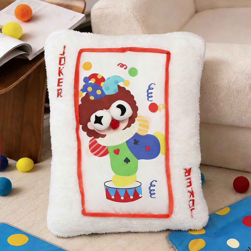 Factory-direct Jack poker plush cushion with unique pop-art embroidery design, ideal for retail distributors.