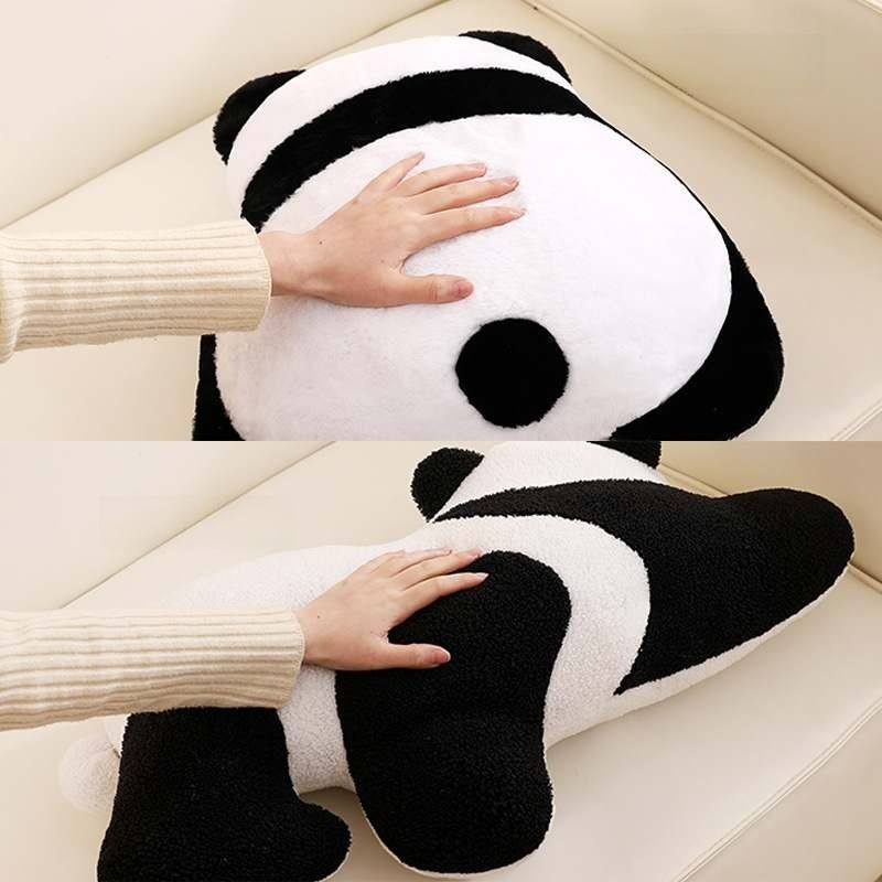 Premium soft plush fabric detail of a double-sided panda cushion for global wholesale sourcing.