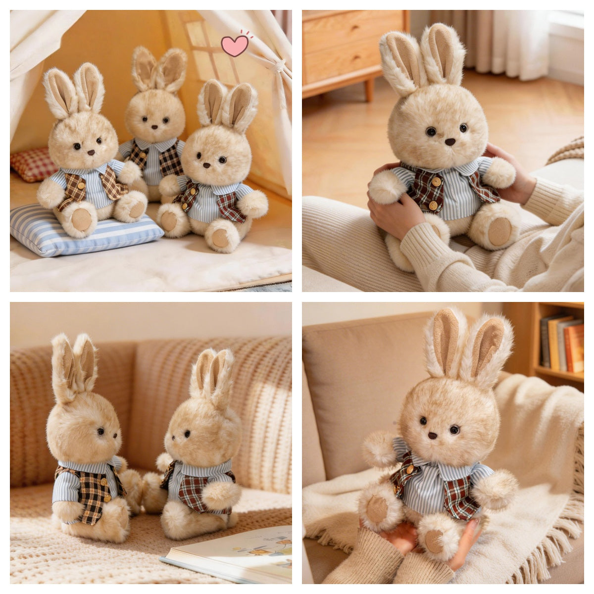 Premium rabbit plush toy plaid vest arcade prize