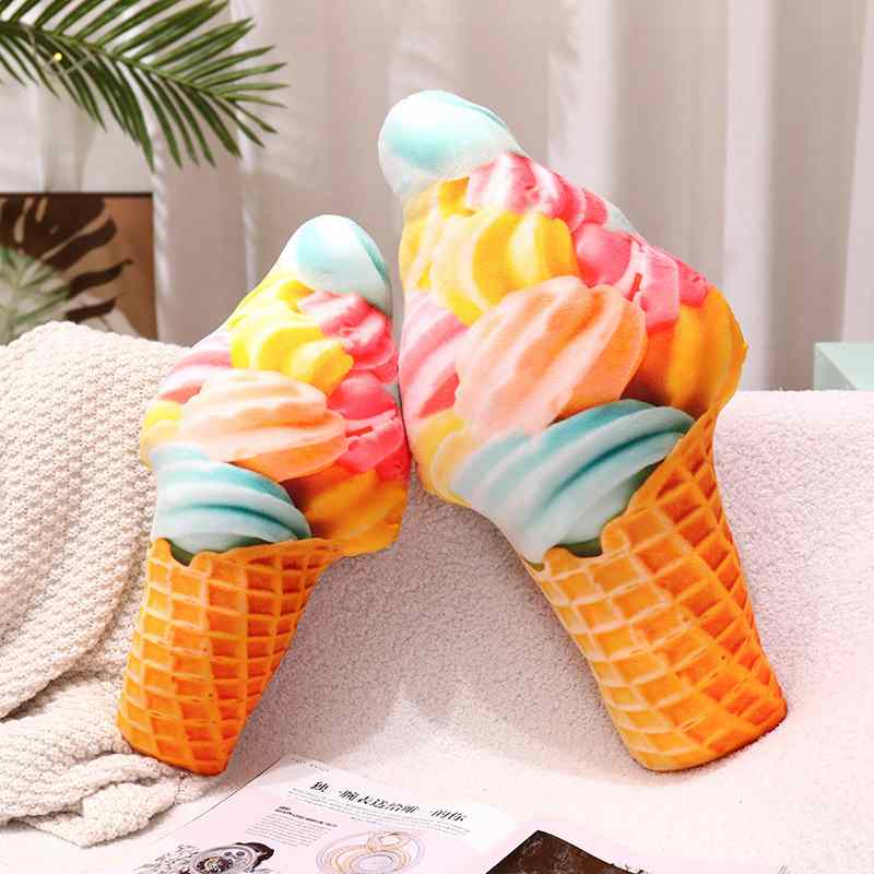 Premium rainbow ice cream cushions displayed on a sofa, designed for home bedding supply and lifestyle retailers.