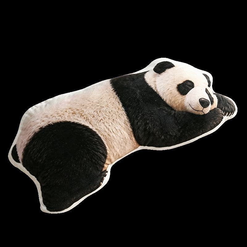 Premium sleeping giant panda plush cushion resting on a beige sofa for boutique suppliers.