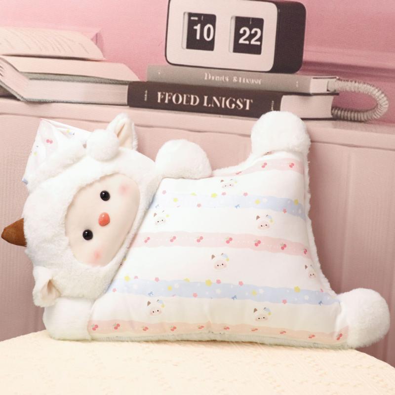 Premium white sleeping sheep plush reading pillow wearing a nightcap for wholesale suppliers.
