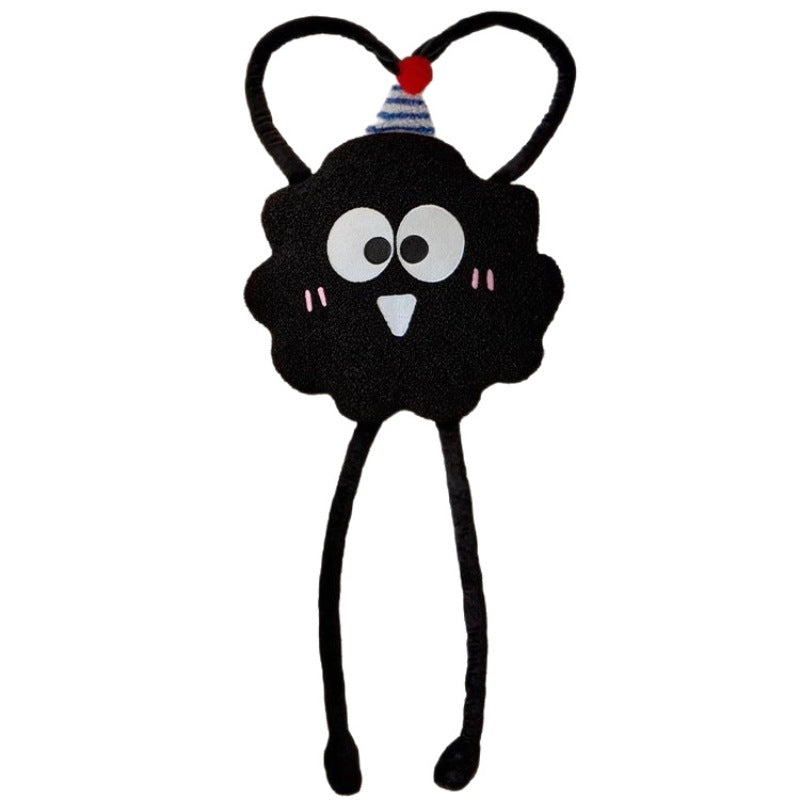 Private label black monster stuffed toy making a heart shape on a white background for OEM manufacturer.