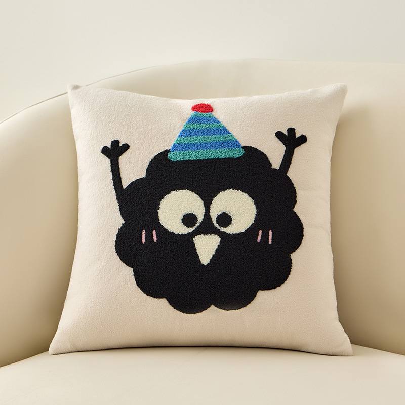 Private label fluffy party monster tufted cushion on a sofa for custom OEM manufacturing.