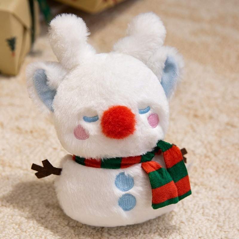 Cute white reindeer snowman hybrid plush toy with red nose and scarf factory sourcing