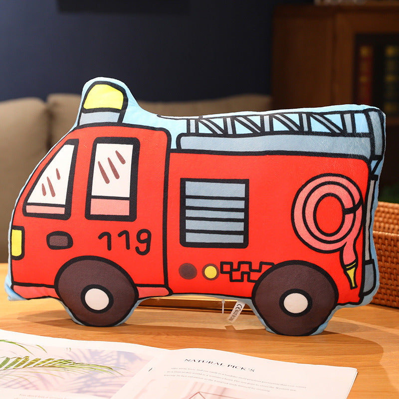 Cute Cartoon Pillow — Car, Police Car, and Excavator Designs