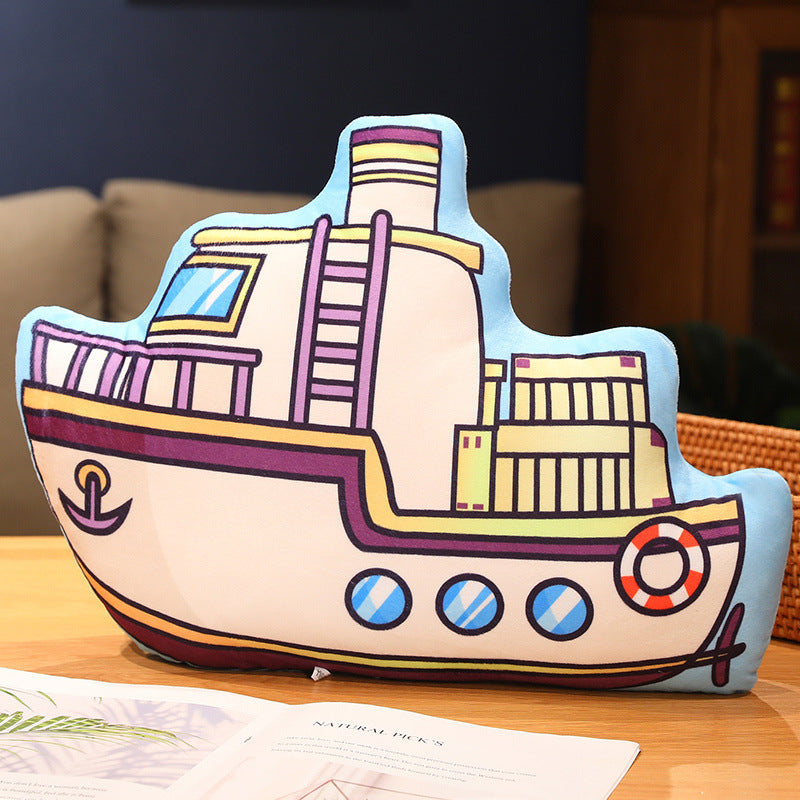 Cute Cartoon Pillow — Car, Police Car, and Excavator Designs