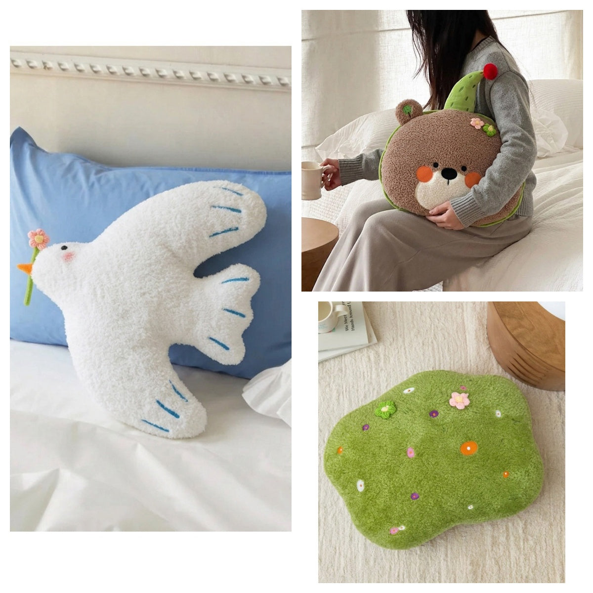 High-quality soft texture and stitching details of the spring series forest cushions.